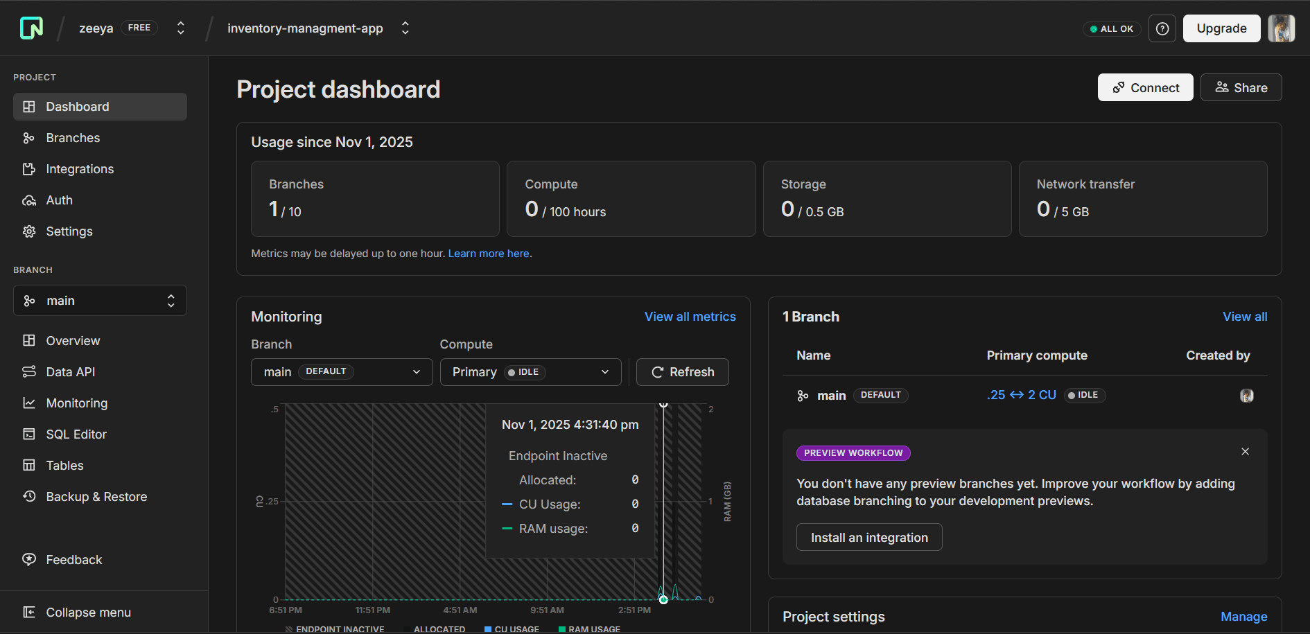 Neon Database Screenshot